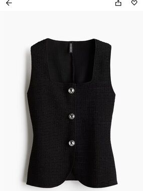 H&M | Black Textured Sleeveless Jersey Vest with Silver Buttons | Medium